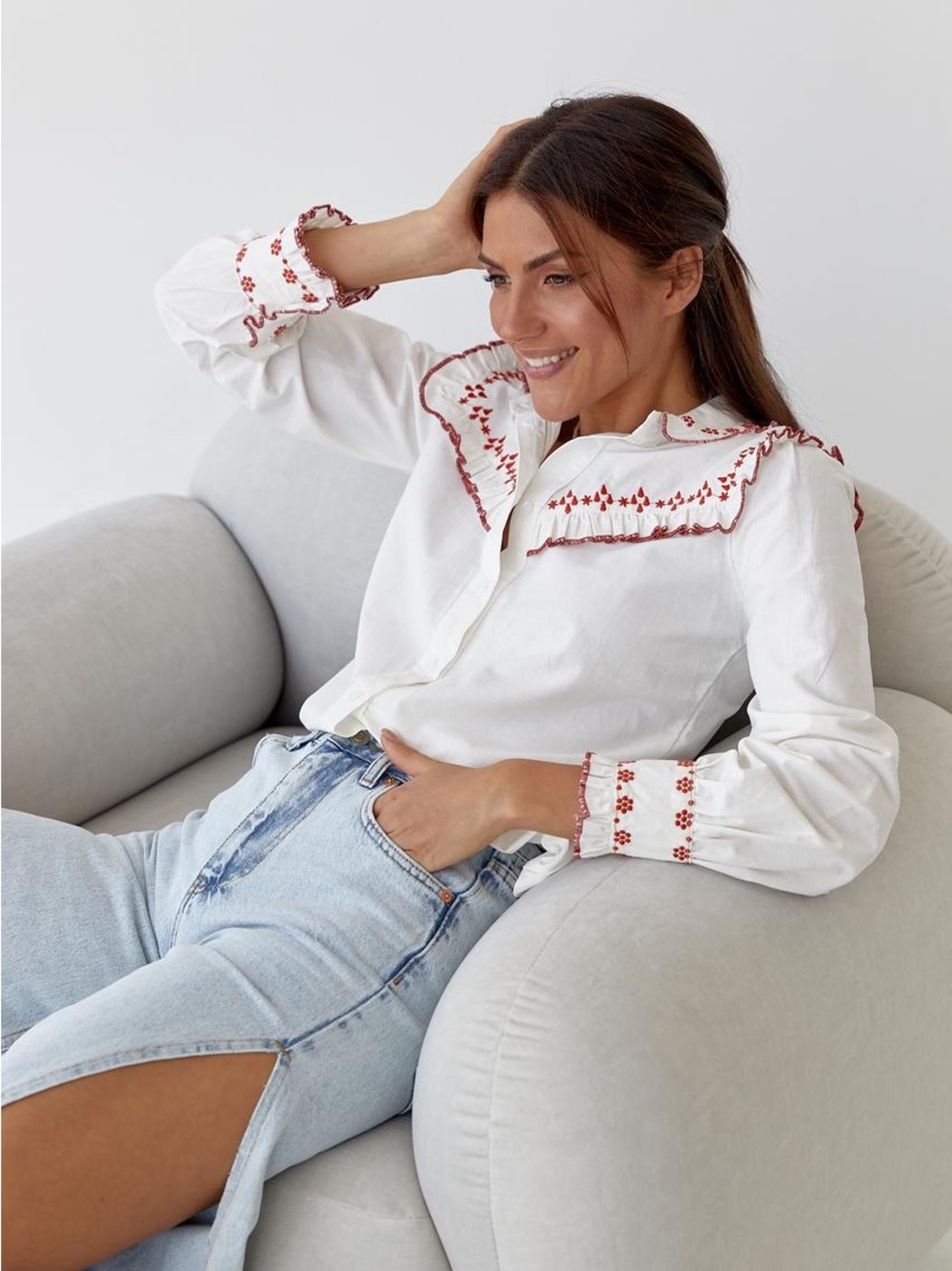 Polo Ralph Lauren Western Floral Embroidered Button-Down Shirt Red White Cotton - Picture 9 of 16
